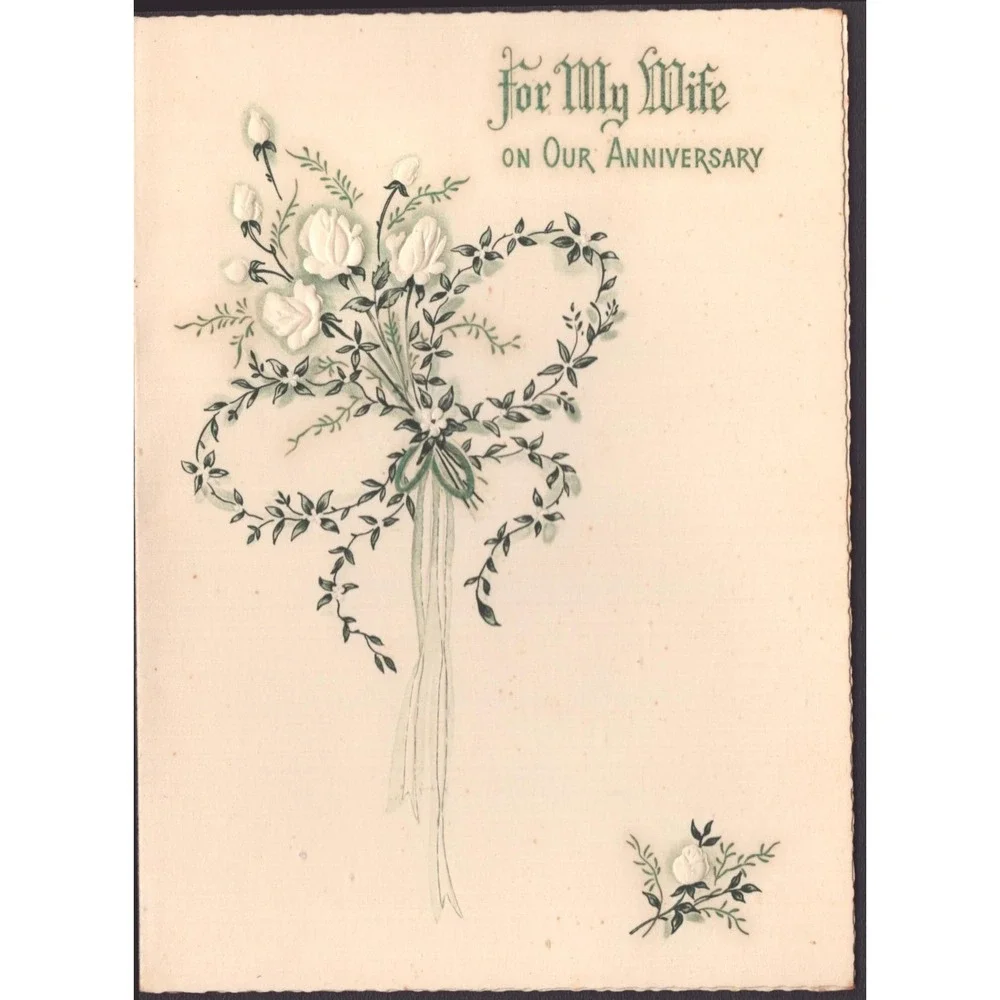Vintage 1968 Hallmark Anniversary Card For My Wife Embossed Roses Used